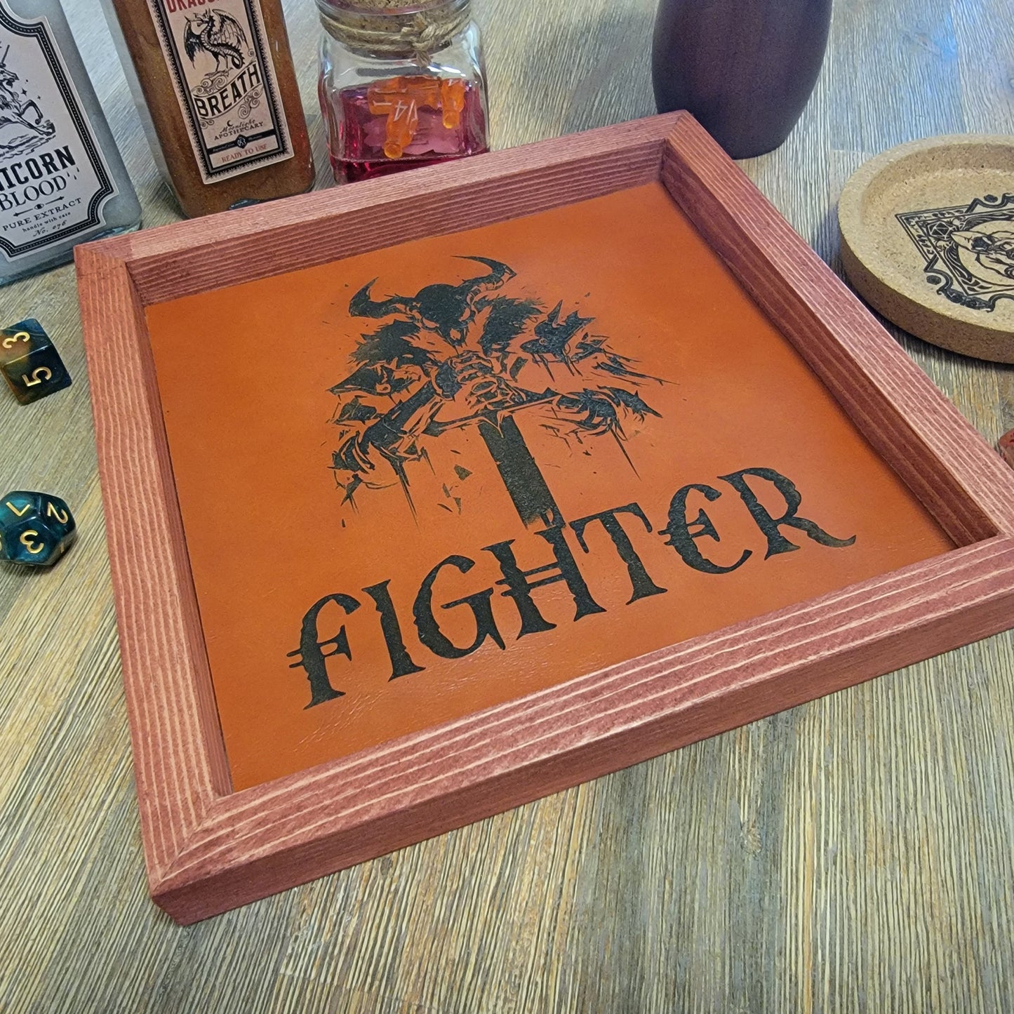 Wood and Faux Leather Dice Tray