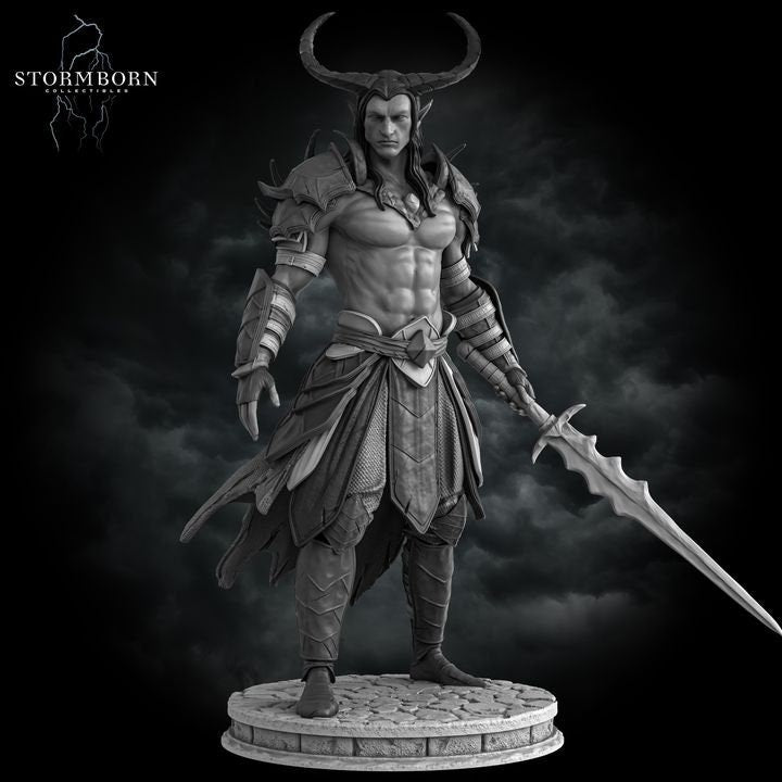 Male Tiefling Barbarian || Demon Fighter || Horned Swordsman || Dnd Mini